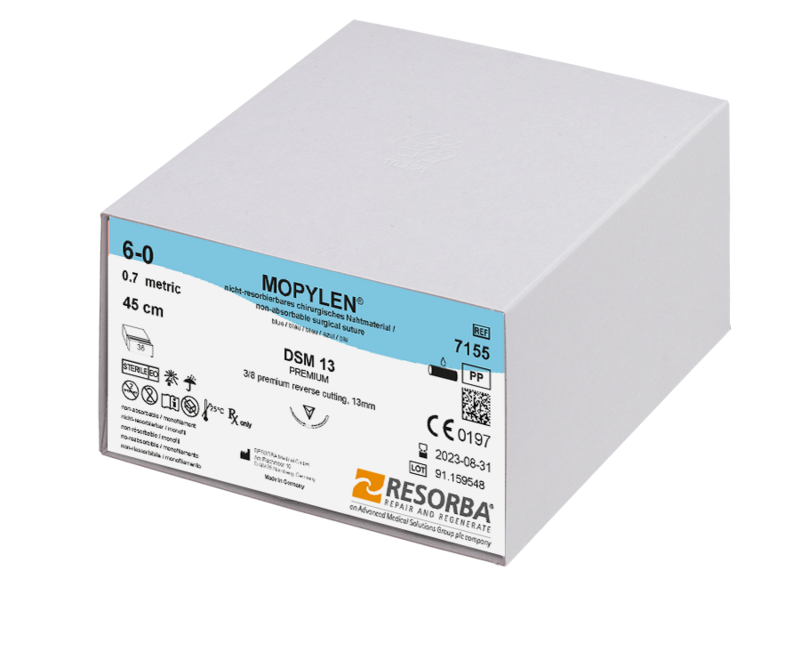 Мопілен USP3-0 синій, 75см, зворотньо-ріжуча голка 18мм, типу преміум, 3/8 кола